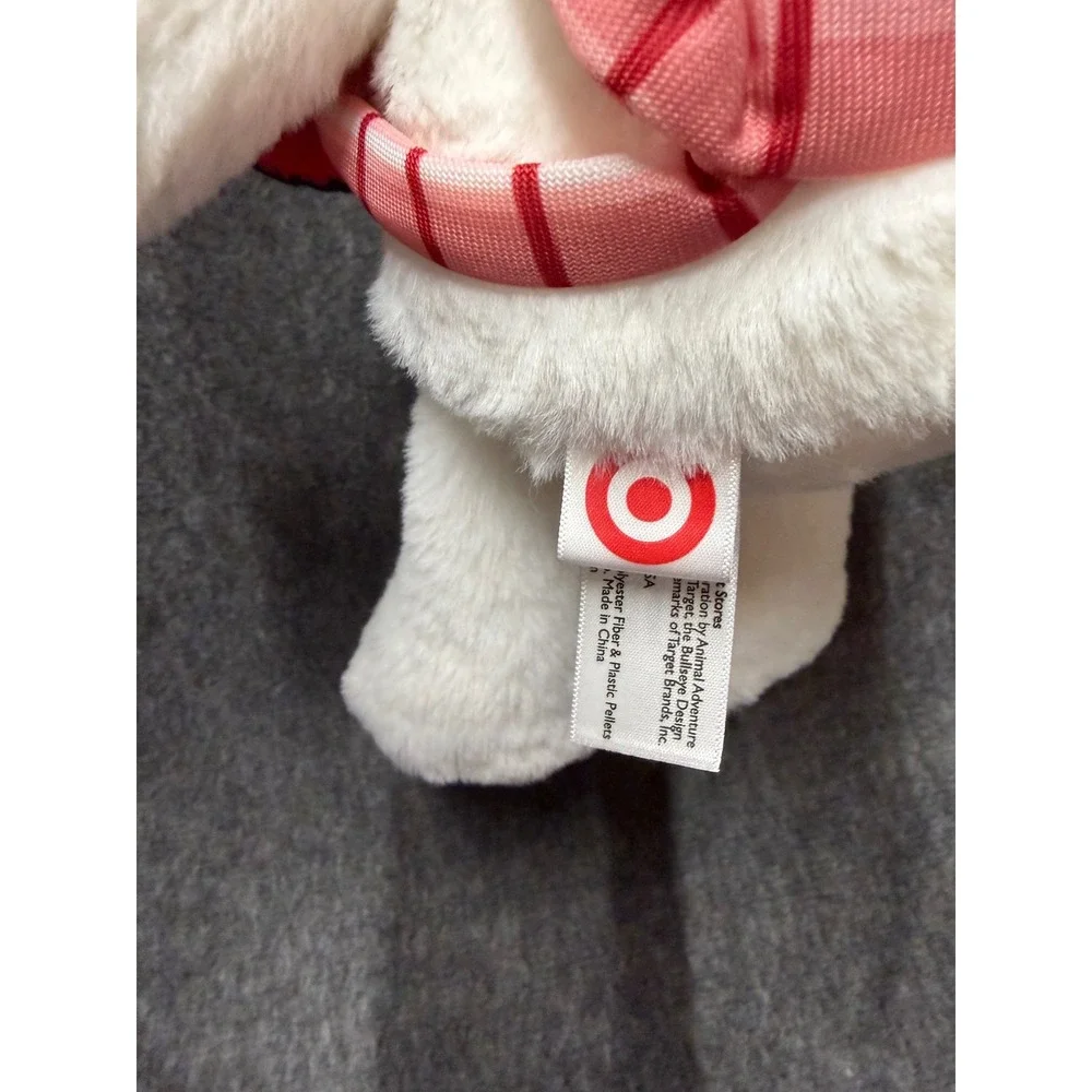 Target Bullseye Dog Plush  White Stuffed Animal w/ Ladybug  Plaid Backpack 10